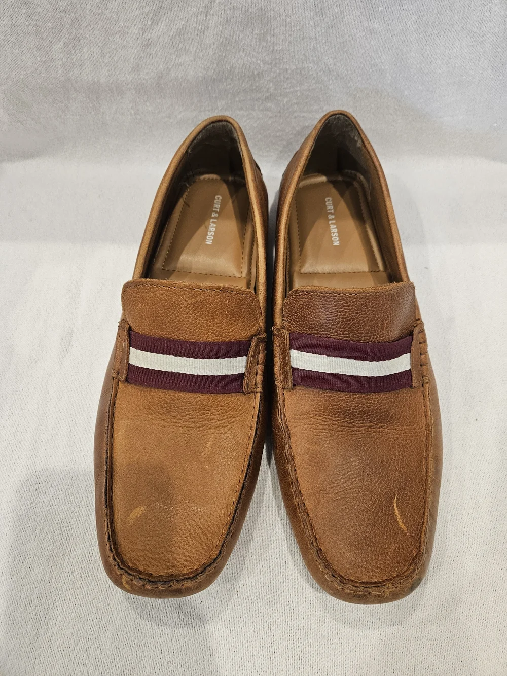 Leather Slip-On Loafers with Burgundy & White Accent 13 Men's - Picture 2 of 9